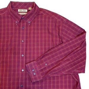 Roundtree & Yorke Gold Label 3XB Non Iron Men’s Plaid Dress Shirt Red Cotton